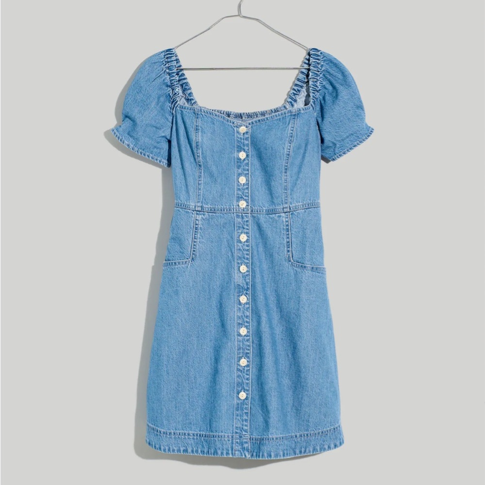 Madewell Denim Puff-Sleeve Mini Dress in Dawnshire Wash